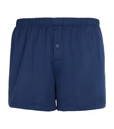 Hanro Cotton Sporty Boxer Shorts In Navy