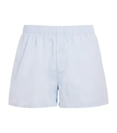 Hanro Cotton Woven Boxer Shorts In Blue