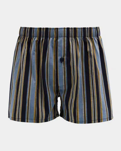 Hanro Men's Fancy Woven Cotton Boxers In Blue