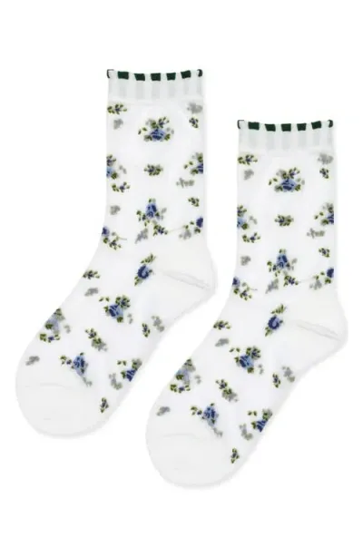 Hansel From Basel Ashley Floral Sheer Crew Socks In White