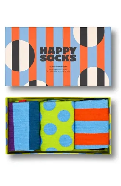 Happy Socks Assorted 3-pack Crew Socks Gift Box In Blue