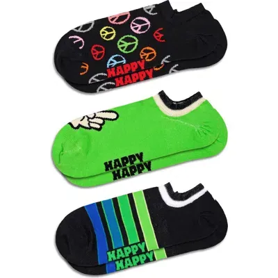 Happy Socks Assorted 3-pack No-show Socks In Black