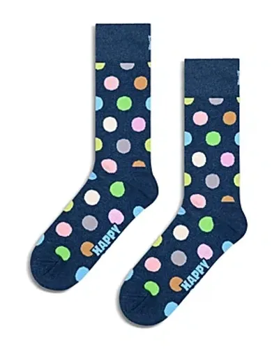 Happy Socks Big Dot Crew Socks In Navy