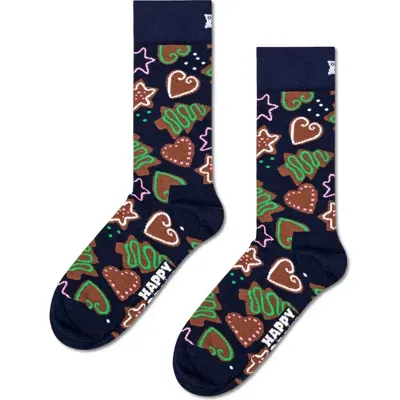 Happy Socks Gingerbread Cookies Combed Cotton Blend Crew Socks In Brown