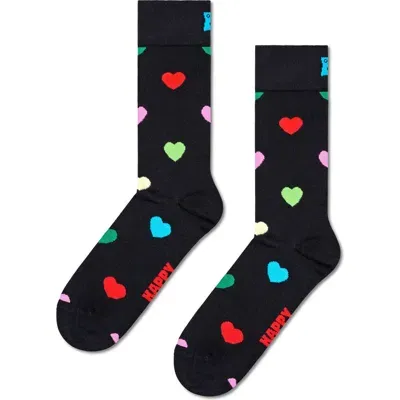 Happy Socks Heart Crew Socks In Black