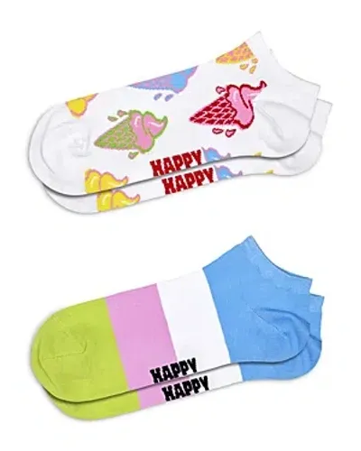 Happy Socks Ice Cream & Stripes Low Cut Socks, Pack Of 2 In White