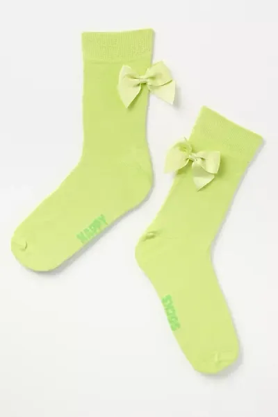 Happy Socks Silk Bow Socks In Light Green