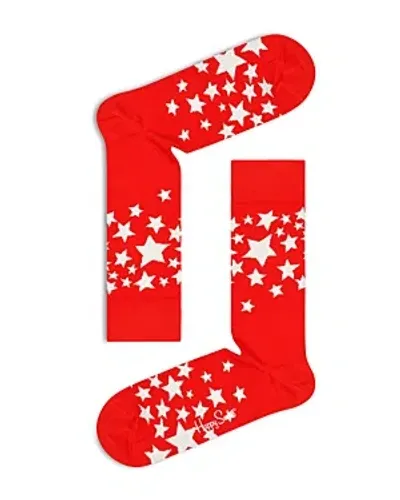 Happy Socks Stars Crew Socks In Red