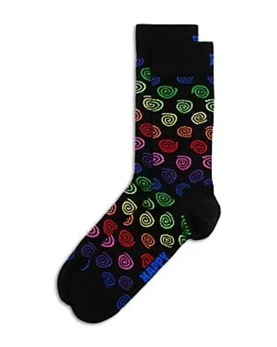 Happy Socks Swirl Pattern Crew Socks In Black