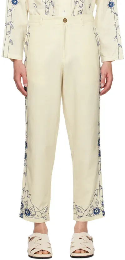 Harago Off-white Embroidered Trousers In Off White