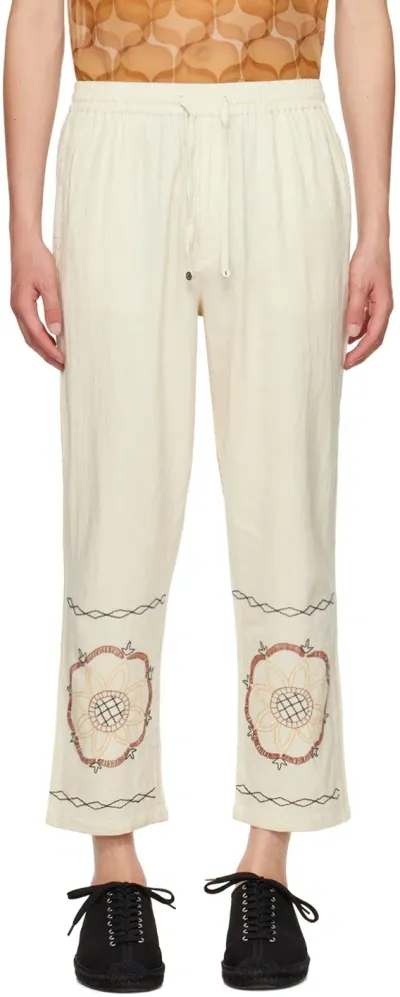 Harago Off-white Embroidered Trousers In Off White