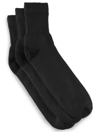 Harbor Bay By Dxl Continuous Comfort 3-pk Quarter Crew Socks In Black