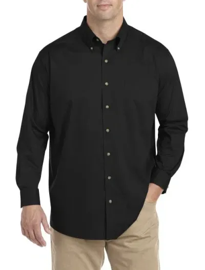 Harbor Bay By Dxl Easy-care Solid Sport Shirt In Black