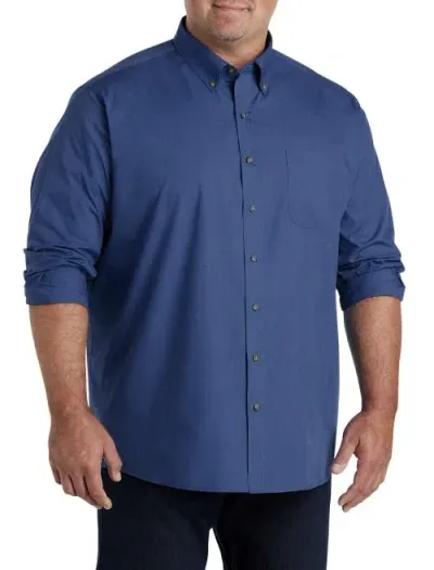 Harbor Bay By Dxl Easy-care Solid Sport Shirt In Blue Depths Heather