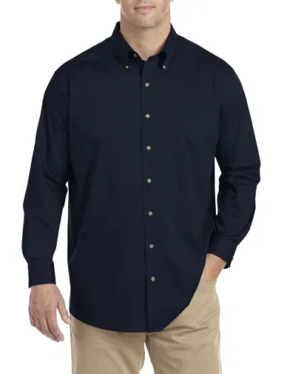 Harbor Bay By Dxl Easy-care Solid Sport Shirt In Navy