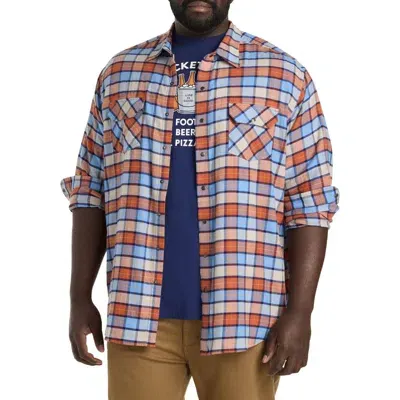 Harbor Bay By Dxl Medium Plaid Flannel Sport Shirt In Orange-blue Multi