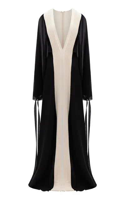 Harithand Agnelli Silk-crepe Flared Sleeve Dress In Black,white