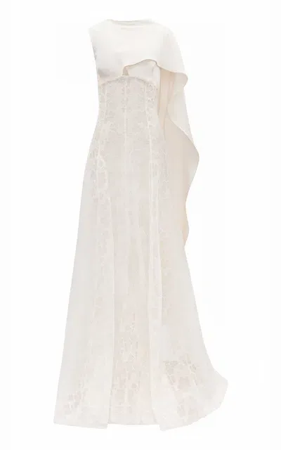 Harithand Calla Lily Silk Crepe Pleated Gown In White