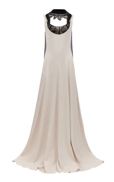 Harithand La Lune Silk Crepe Pleated Gown In Black,white