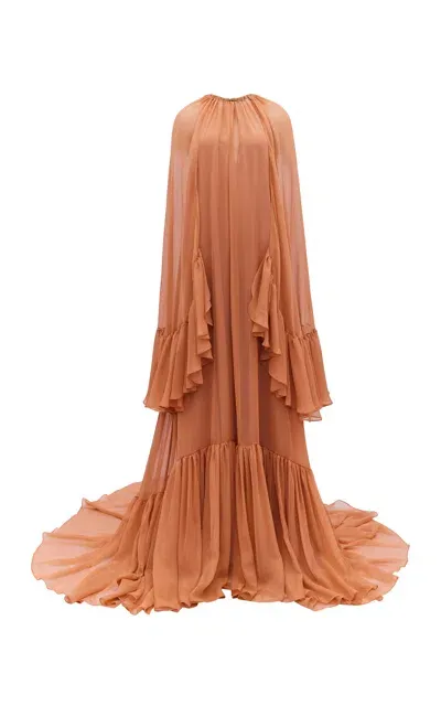 Harithand Mina Gathered Silk Crepe Dress In Orange