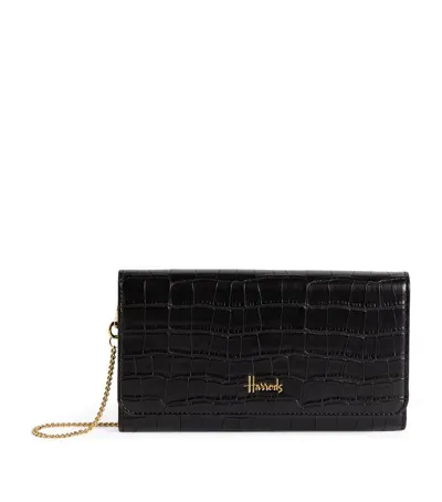 Harrods Croc-embossed Oxford Chain Wallet In Black