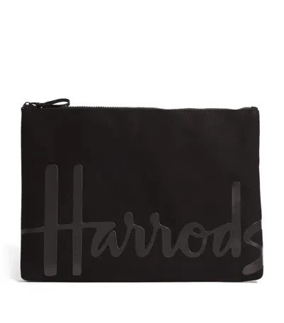 Harrods Large Cotton Logo Pouch In Gray