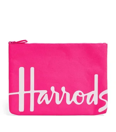 Harrods Large Cotton Logo Pouch In Pink