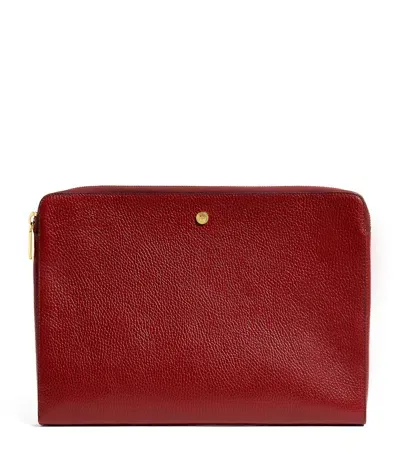 Harrods Large Pebbled Leather Pouch In Burgundy