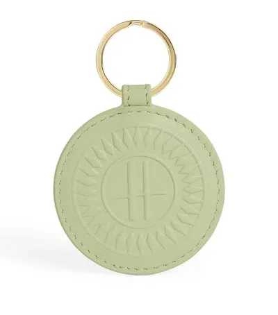 Harrods Leather Logo Circle Keyring In Green