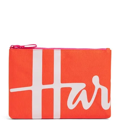 Harrods Medium Cotton Logo Pouch In Red