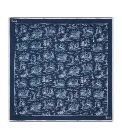 Harrods Silk London Print Scarf In Navy