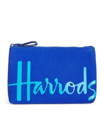 Harrods Small Cotton Logo Pouch In Blue