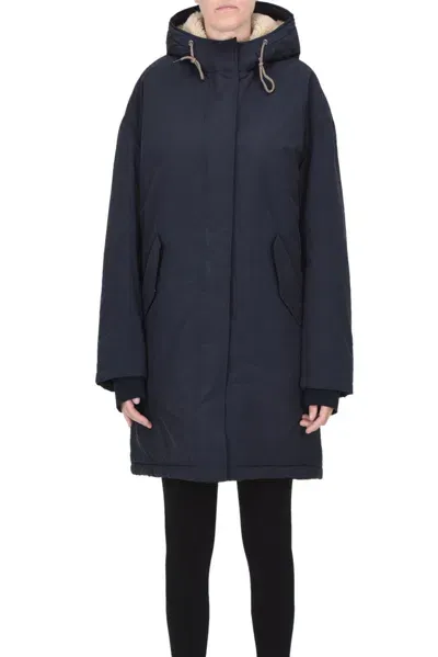 Hartford Eco-fur Interior Parka Coat In Navy Blue