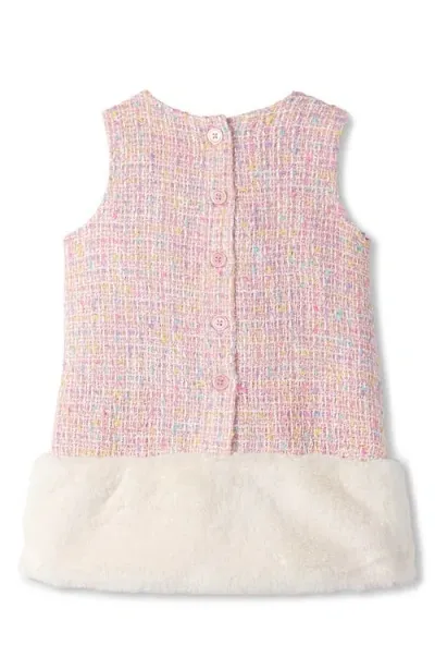 Hatley Babies'  Aurora Faux Fur Trim Tweed Dress In Aurora Pink