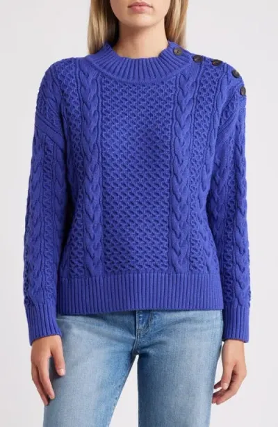 Hatley Cable Stitch Button Shoulder Cotton & Cashmere Sweater In Purple