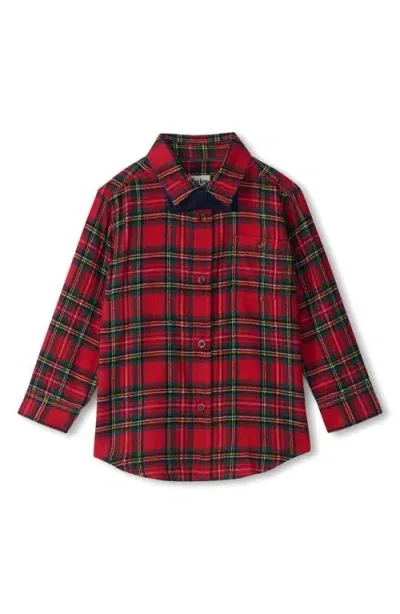 Hatley Kids' Plaid Flannel Button-up Shirt With Bow Tie In Red