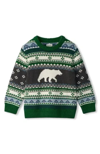 Hatley Kids' Polar Bear Cotton Blend Crewneck Sweater In Green