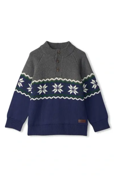 Hatley Kids' Snowflake Mock Neck Henley Sweater In Blue