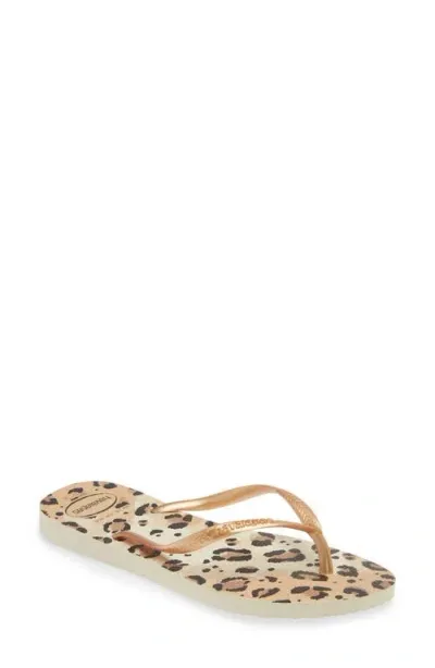 Havaianas Slim Animal Print Flip Flop In Beige/beige