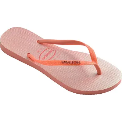 Havaianas Slim Glitter Flip Flop In Peach Rose