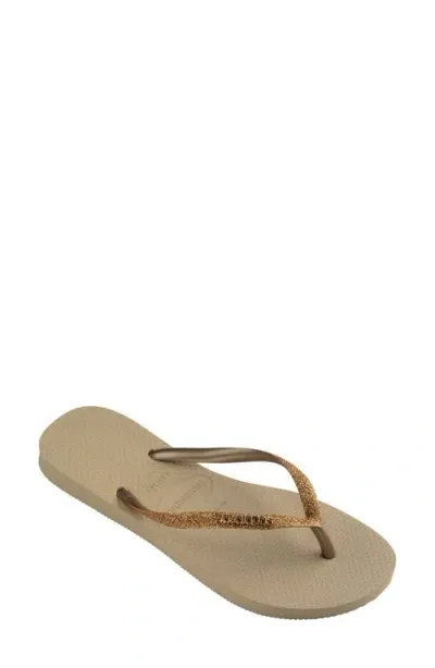 Havaianas Slim Glitter Ii Flip Flop In Sand Golden