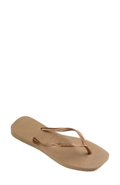 Havaianas Slim Logo Flip Flop In Rose Gold