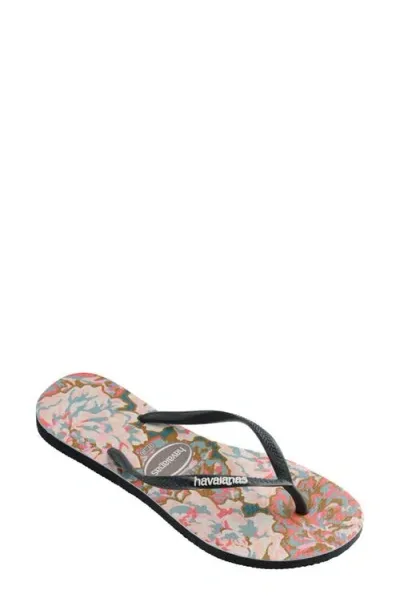 Havaianas Slim Petals Flip Flop In New Graphite/pink