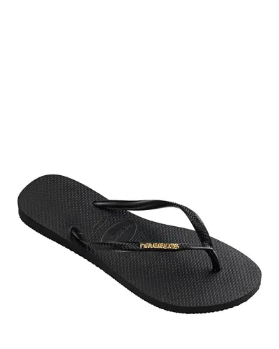 Havaianas Slim Logo Metallic Flip Flop In Black/gold