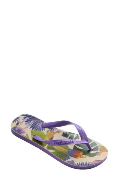 Havaianas X Farm Rio Bird Palm Flip Flop In Dark Purple