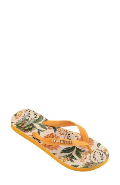 Havaianas X Farm Rio Fresh Fruit Flip Flop In Pop Yellow