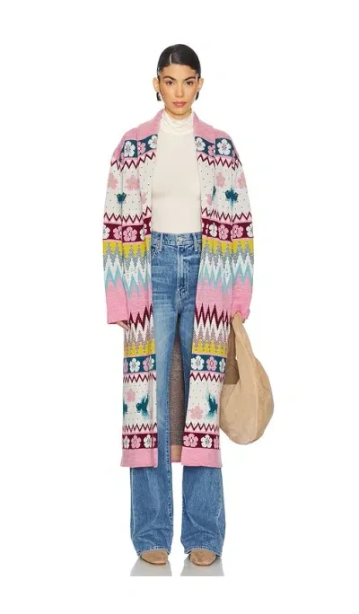 Hayley Menzies Merino Jacquard Shawl Long Cardigan In Rose