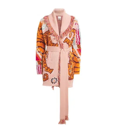 Hayley Menzies Merino Wool Jacquard Cardigan In Pink