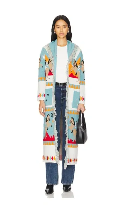 Hayley Menzies Sunrise Rodeo Merino Cotton Jacquard Long Cardigan In Blue