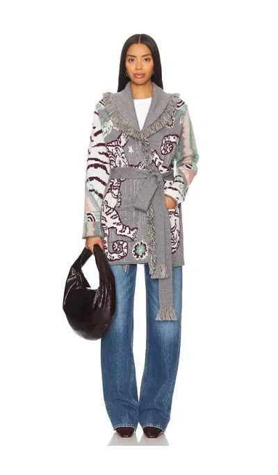 Hayley Menzies Tibetan Tiger Jacquard Short Cardigan In Grey